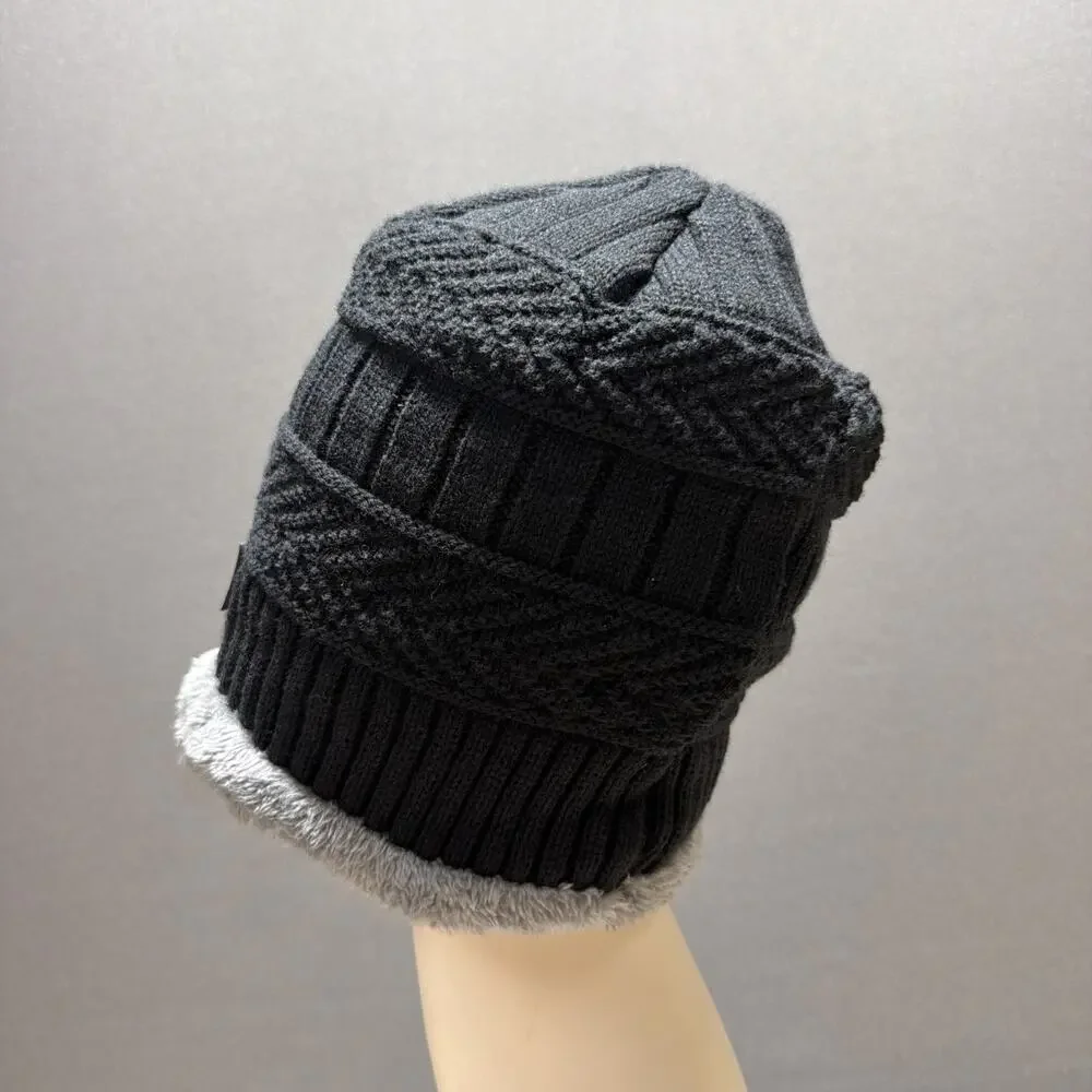 Black Serremo Beanie Hat Sherpa Lined